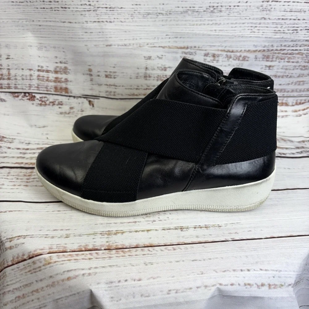 Fitflop Boots 6.5‎ Womens Black Superflex Leather Bootie Wedge Round Toe Low Zip